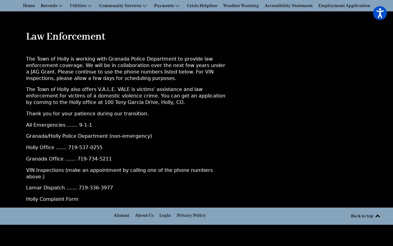 Holly criminal records police contact page
