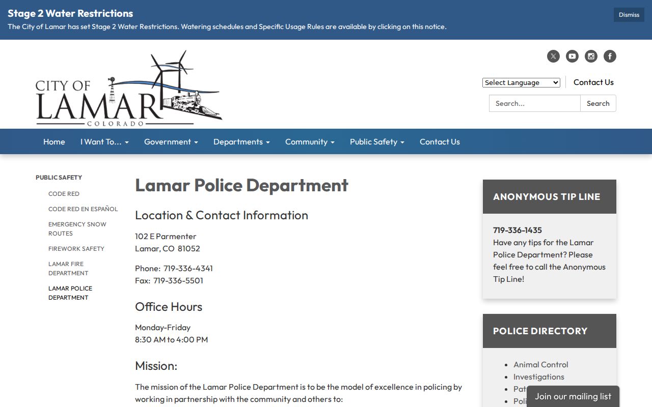 Lamar criminal records police department page