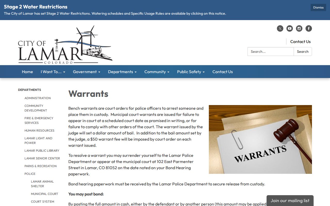 Lamar criminal records warrant instructions