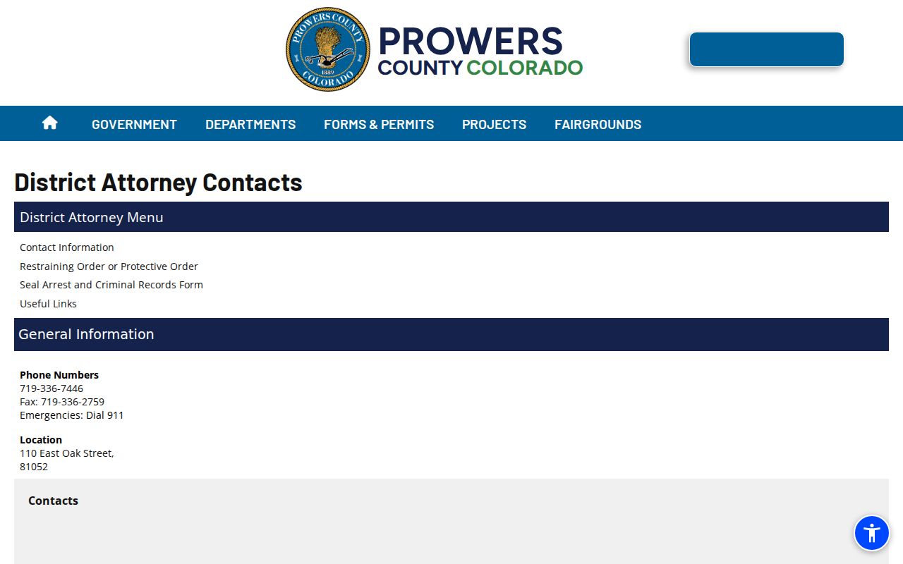 Prowers County criminal case District Attorney contact directory